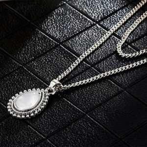 Silver Necklace Choker 2 layer Moonstone
